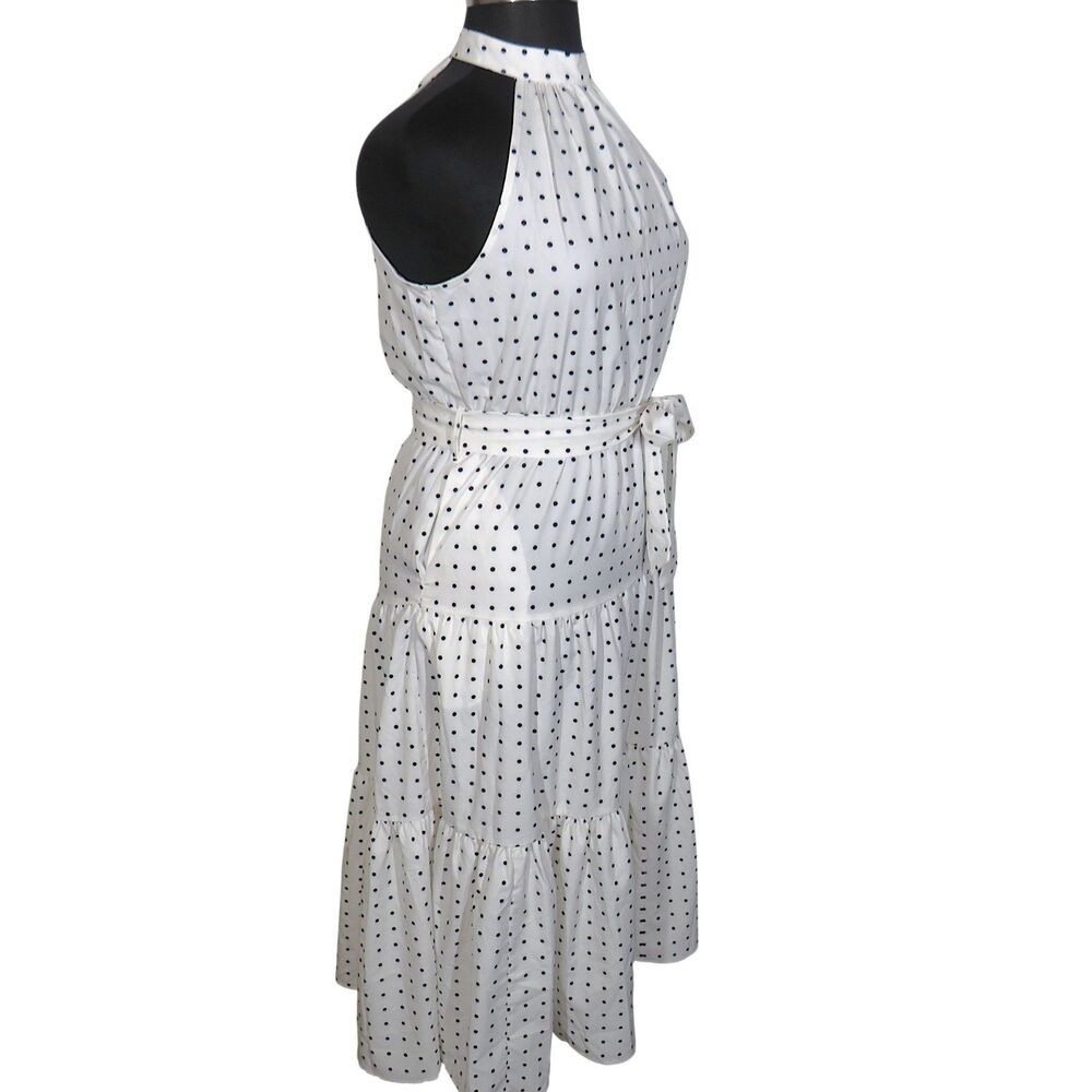 Halara White Black Polka Dot Tiered Flowy Halter Midi Dress Size Large - Picture 7 of 8